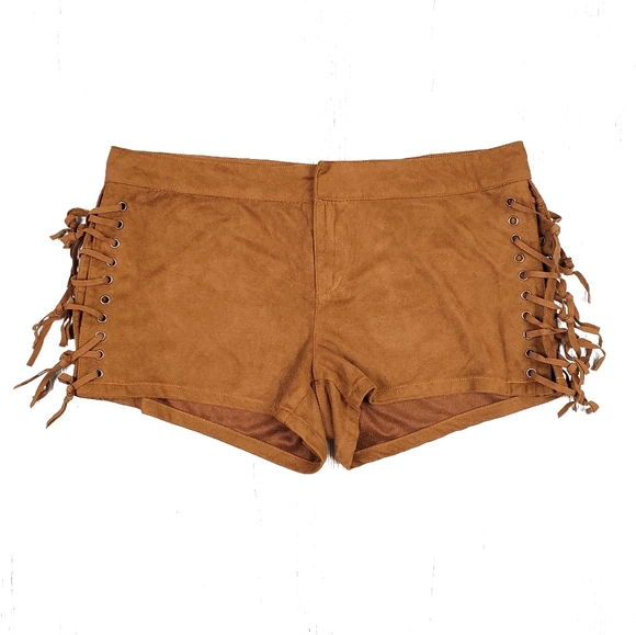 Boom Boom Jeans Pants - Boom Boom Faux Suede Shorts BOHO Lace Up Sides 7